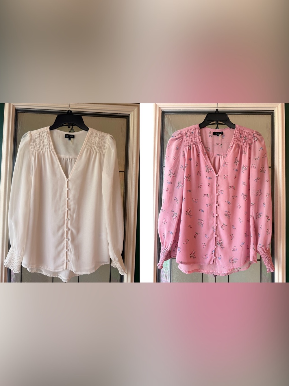 2 Button Front Blouses in Pink & Cream Like New